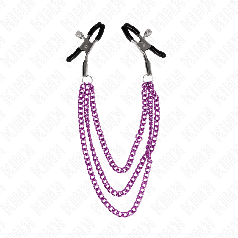 KINK - NIPPLE CLAMPS WITH 3 CHAINS PURPLE 20/23/28 CM - Kink&Play
