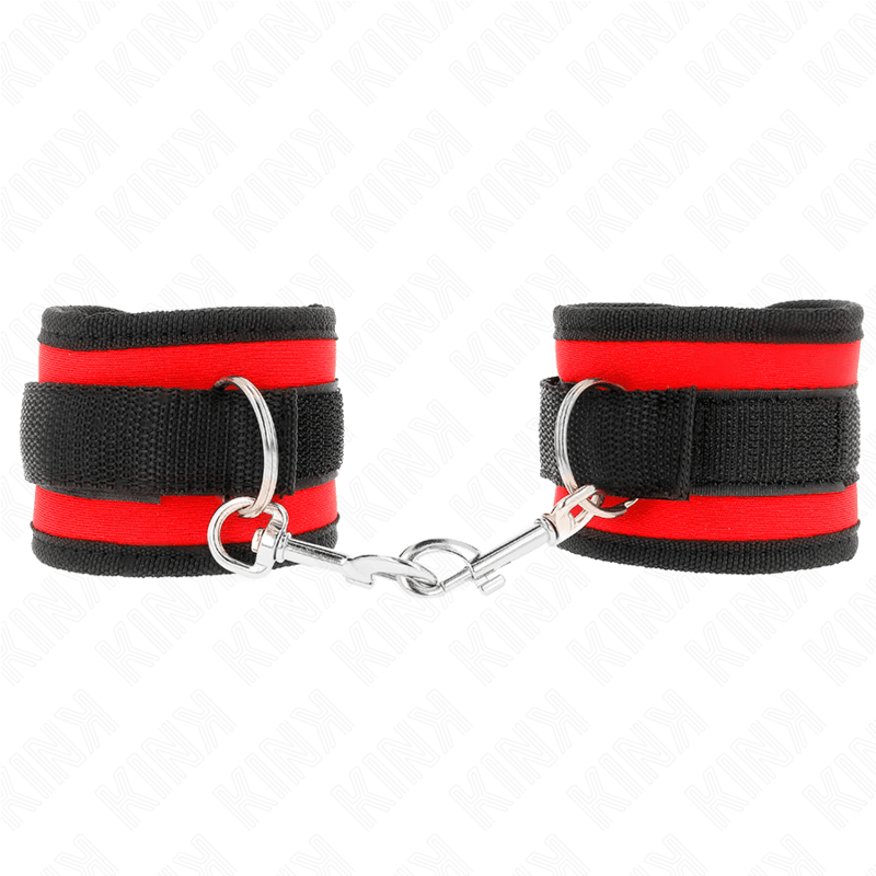 KINK - NYLON BIND HOOK&LOOP WRIST RESTRAINTS RED - BLACK MODEL 2 ADJUSTABLE 18 - 35 CM X 6 CM - Kink&Play