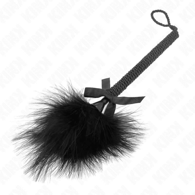 KINK - NYLON ROPE WAND WITH TICKLE FEATHERS AND BLACK BOW 25 CM - Kink&Play