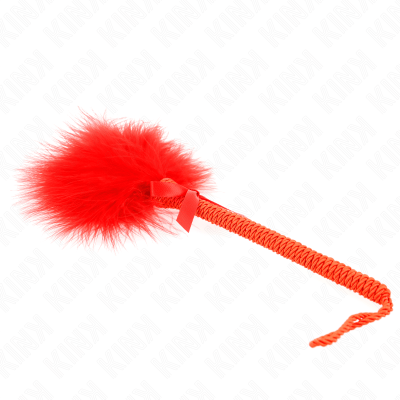 KINK - NYLON ROPE WAND WITH TICKLE FEATHERS AND RED BOW 25 CM - Kink&Play