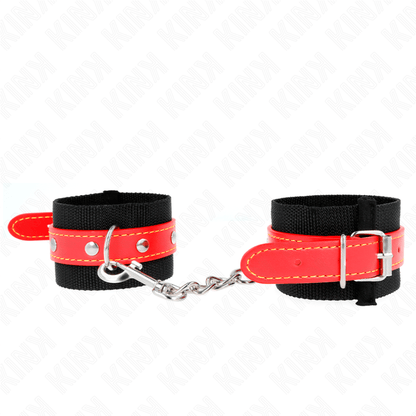 KINK - NYLON WRIST RESTRAINTS BLACK WITH LEATHERETTE RED ADJUSTABLE 19 - 24 CM X 5.5 CM - Kink&Play