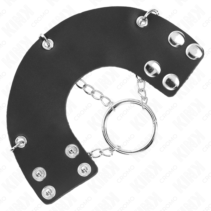 KINK - PENIS RING 4 CM CHAIN 7 CM METAL WITH LEATHER BELT - Kink&Play