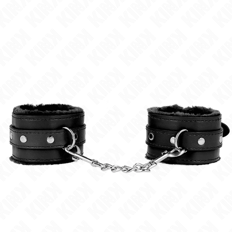 KINK - PREMIUM FUR LINED WRIST RESTRAINTS BLACK WITH BLACK BELT ADJUSTABLE 17 - 29 CM X 6 CM - Kink&Play