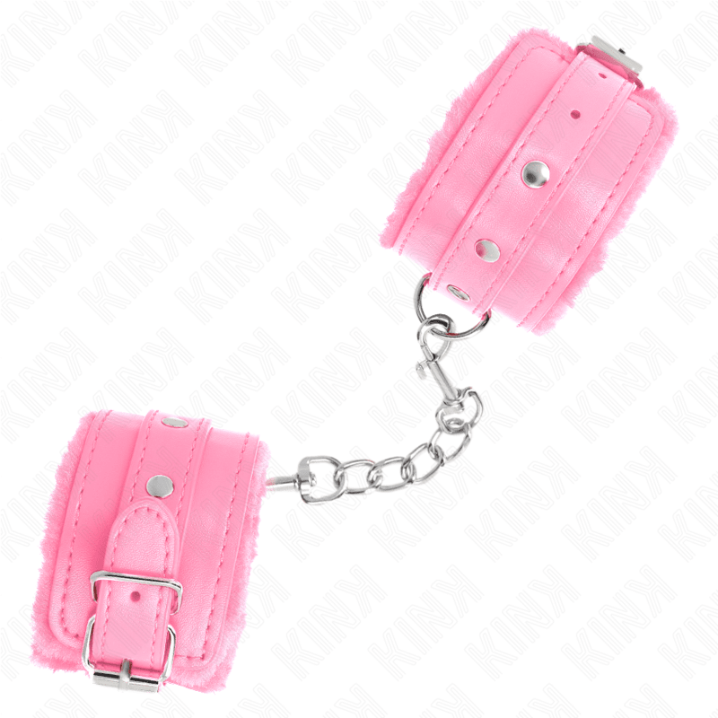 KINK - PREMIUM FUR LINED WRIST RESTRAINTS PINK WITH PINK BELT ADJUSTABLE 17 - 29 CM X 6 CM - Kink&Play