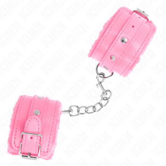 KINK - PREMIUM FUR LINED WRIST RESTRAINTS PINK WITH PINK BELT ADJUSTABLE 17 - 29 CM X 6 CM - Kink&Play