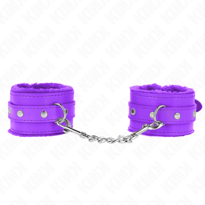 KINK - PREMIUM FUR LINED WRIST RESTRAINTS PURPLE WITH PURPLE BELT ADJUSTABLE 17 - 29 CM X 6 CM - Kink&Play