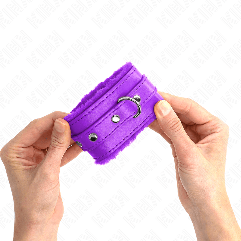 KINK - PREMIUM FUR LINED WRIST RESTRAINTS PURPLE WITH PURPLE BELT ADJUSTABLE 17 - 29 CM X 6 CM - Kink&Play