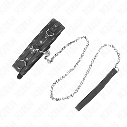 KINK - PVC LEATHER NECKLACE WITH BELT 105 CM RHINESTONE RIVET 41.5 X 4 CM - Kink&Play