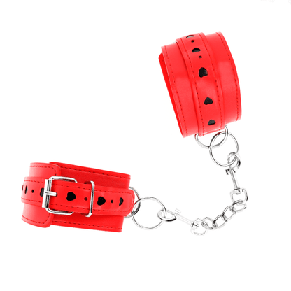 KINK - RED WRIST RESTRAINTS WITH BLACK HEART INLAY ADJUSTABLE 21 - 28 CM X 5.5 CM - Kink&Play