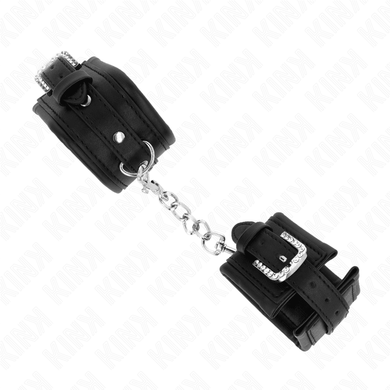 KINK - RHINESTONE BUCKLE WRIST RESTRAINTS BLACK ADJUSTABLE 25 - 32 CM X 5.5 CM - Kink&Play