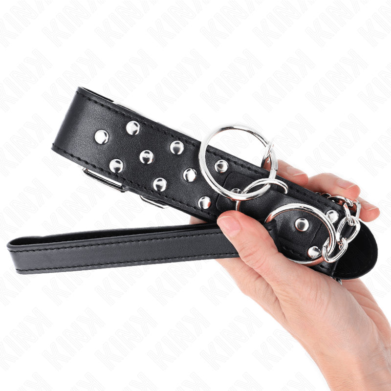 KINK - RING RIVET STRAP NECKLACE WITH BELT 65 CM BLACK ADJUSTABLE 36 - 50 CM X 3.8 CM - Kink&Play