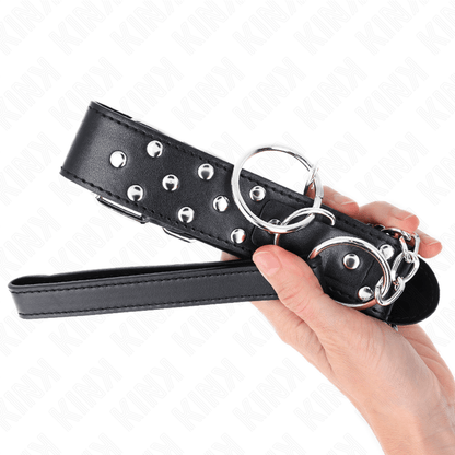 KINK - RING RIVET STRAP NECKLACE WITH BELT 65 CM BLACK ADJUSTABLE 36 - 50 CM X 3.8 CM - Kink&Play