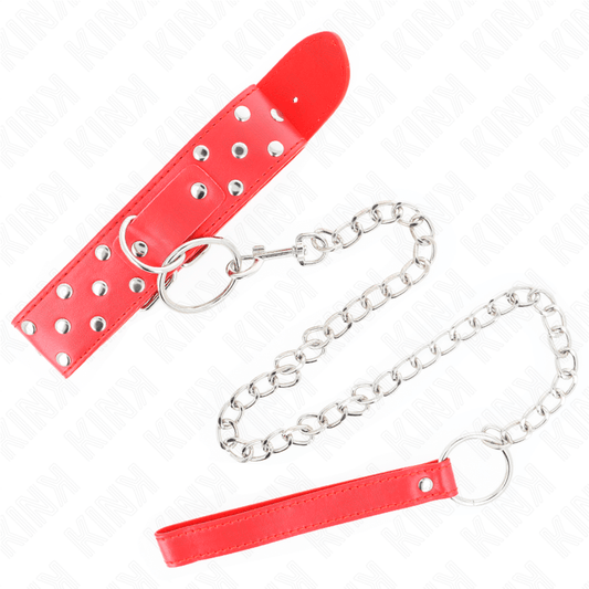 KINK - RING RIVET STRAP NECKLACE WITH BELT 65 CM RED ADJUSTABLE 36 - 50 CM X 3.8 CM - Kink&Play