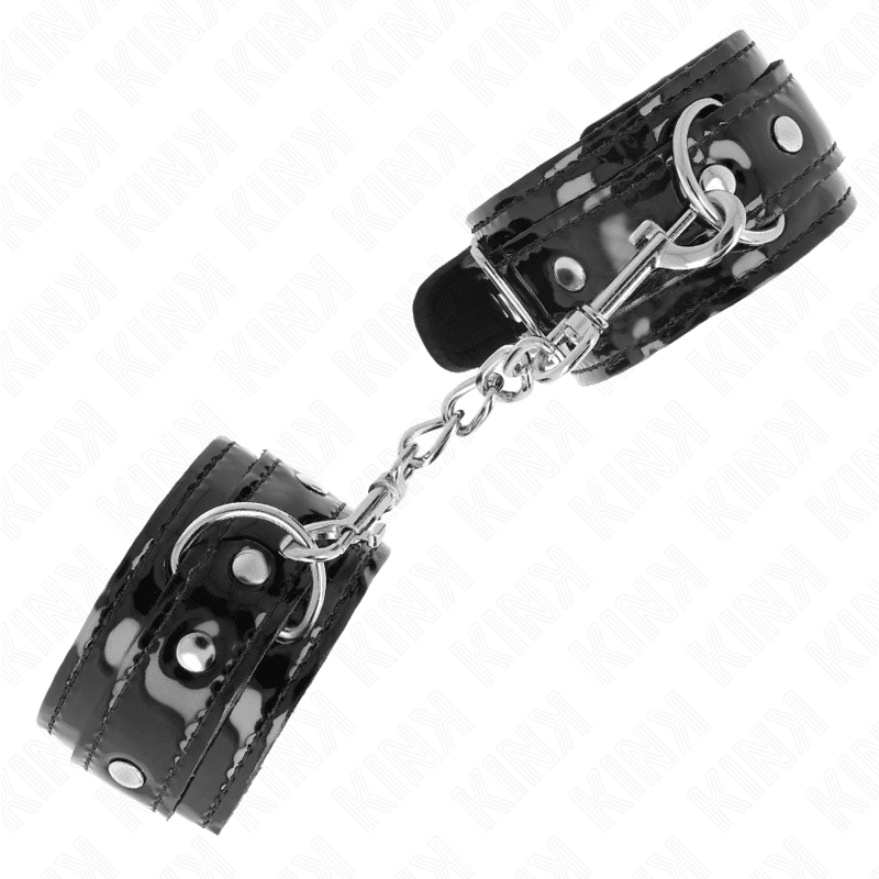 KINK - SHINY NEOPRENE WRIST CUFFS ADJUSTABLE 17 - 24 CM X 4.5 CM - Kink&Play
