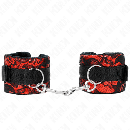 KINK - SHORT VELVET LACE WRIST RESTRAINTS AND NYLON BIND RED / BLACK 23 X 6.5 CM - Kink&Play
