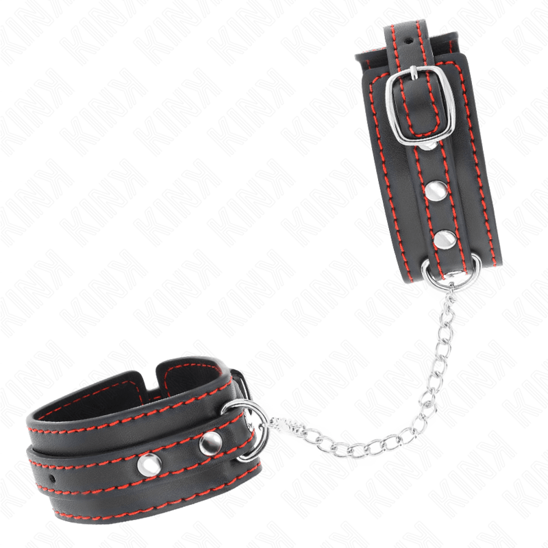 KINK - SMALL WRIST RESTRAINTS BLACK WITH RED LINING ADJUSTABLE 14 - 24 CM X 3.5 CM - Kink&Play