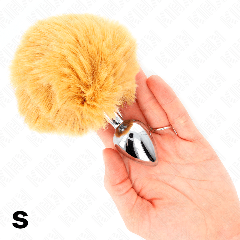 KINK - STAINLESS STEEL PLUG 7 x 3 CM WITH BEIGE FAUX FUR RABBIT TAIL 8 CM - Kink&Play