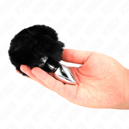 KINK - STAINLESS STEEL PLUG 7 x 3 CM WITH BLACK FAUX FUR RABBIT TAIL 8 CM - Kink&Play