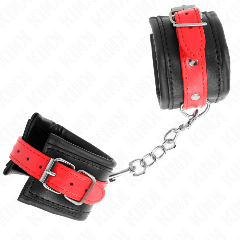 KINK - WRIST RESTRAINTS BLACK WITH RED BELT ADJUSTABLE 17 - 28 CM X 6 CM - Kink&Play