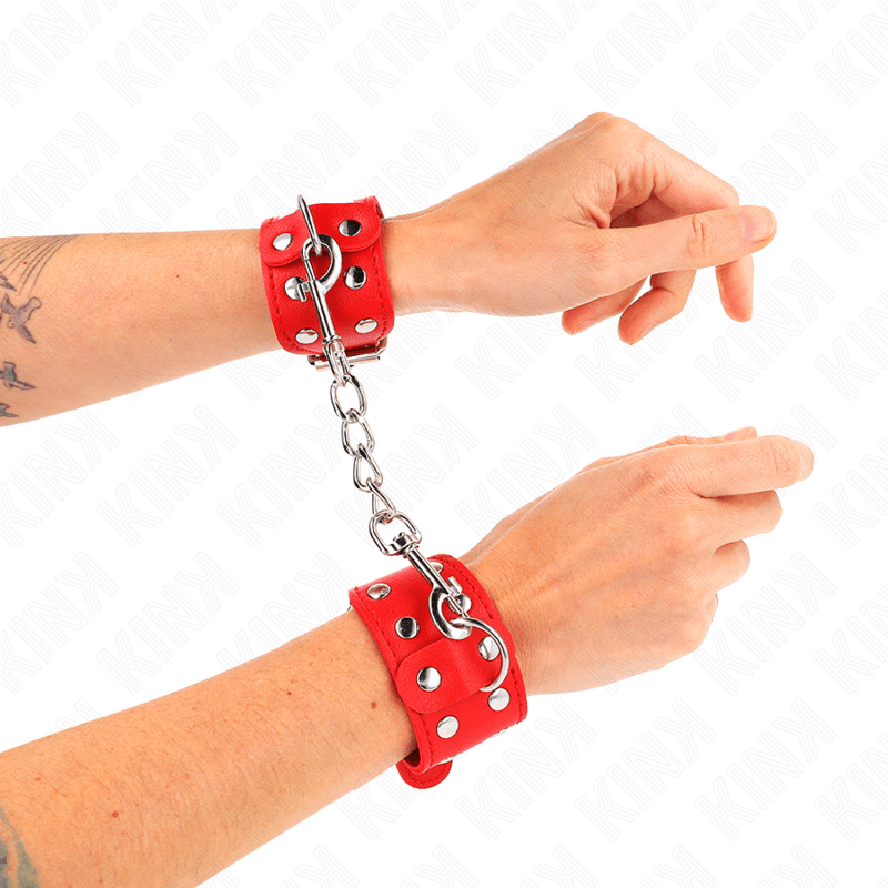 KINK - WRISTBANDS WITH DOUBLE LINE OF ADJUSTABLE STUDS RED - Kink&Play