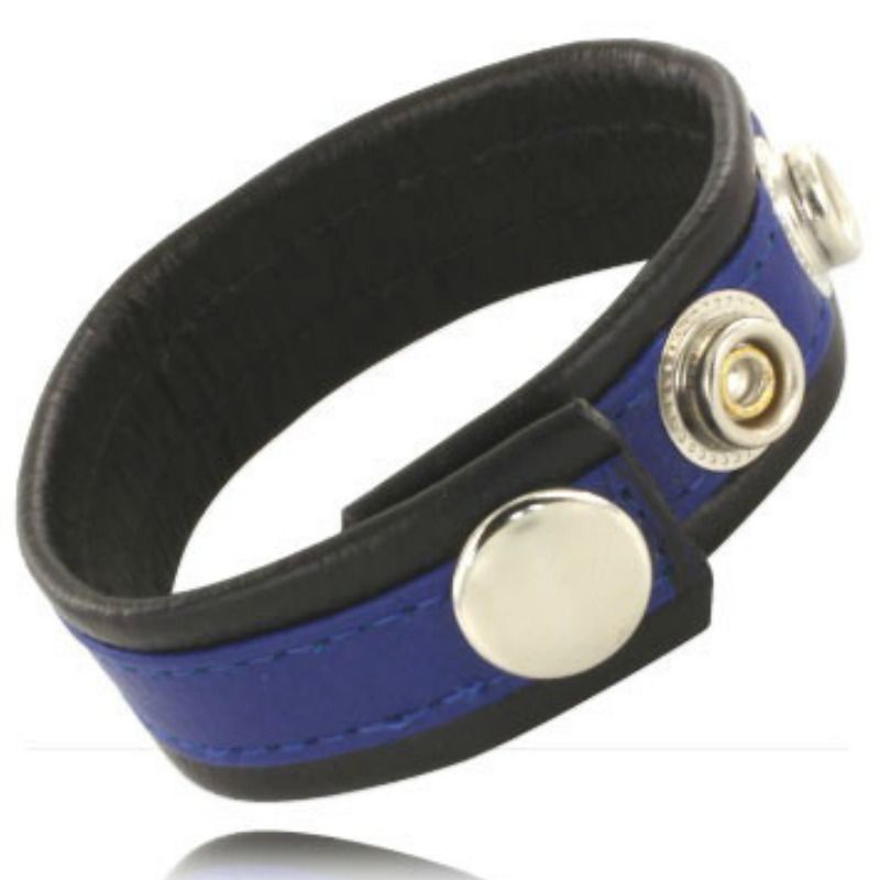 LEATHER BODY - ADJUSTABLE LEATHER STRAP FOR PENIS BLUE - BLACK - Kink&Play