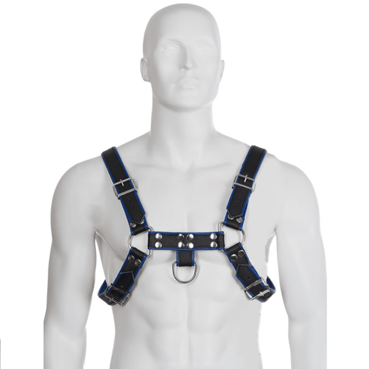 LEATHER BODY - BLUE AND BLACK LEATHER HARNESS CHEST BULLDOG - Kink&Play