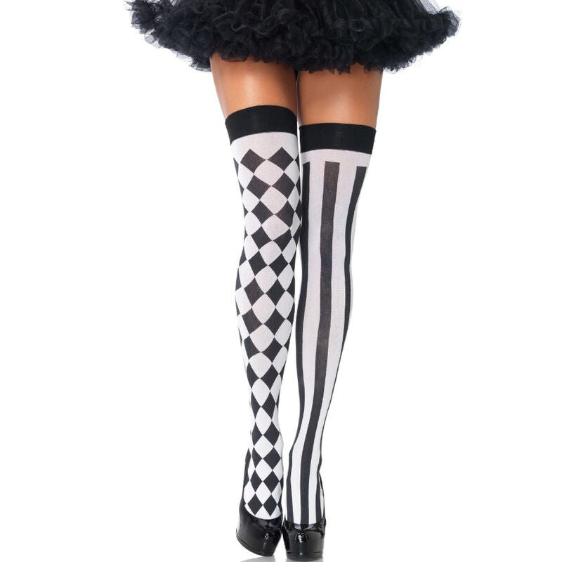 LEG AVENUE - BLACK/WHITE ARLEQUIN HIGH SOCKS - Kink&Play