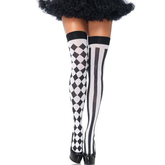 LEG AVENUE - BLACK/WHITE ARLEQUIN HIGH SOCKS - Kink&Play