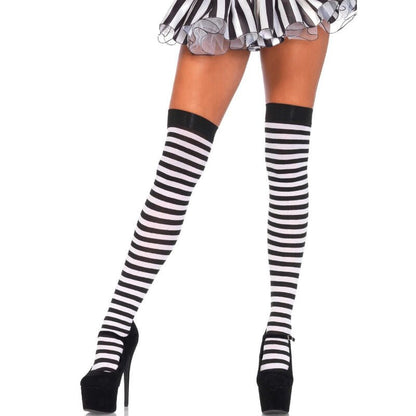 LEG AVENUE - BLACK/WHITE STRIPED HIGH SOCKS - Kink&Play