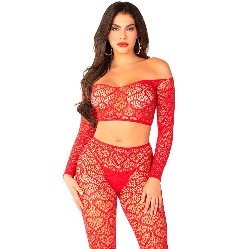 LEG AVENUE - CROP TOP + STOCKINGS RED ONE SIZE - Kink&Play