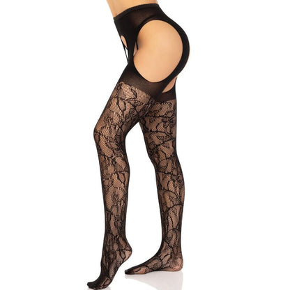 LEG AVENUE - LACE GARTER STOCKINGS BLACK - Kink&Play