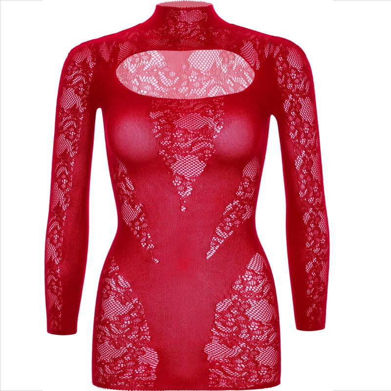 LEG AVENUE - MINI DRESS WITH LACE LONG SLEEVE RED - Kink&Play