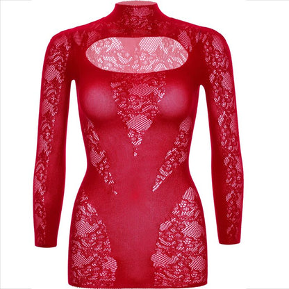 LEG AVENUE - MINI DRESS WITH LACE LONG SLEEVE RED - Kink&Play