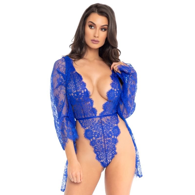 LEG AVENUE - TEDDY AND ROBE BLUE M - Kink&Play
