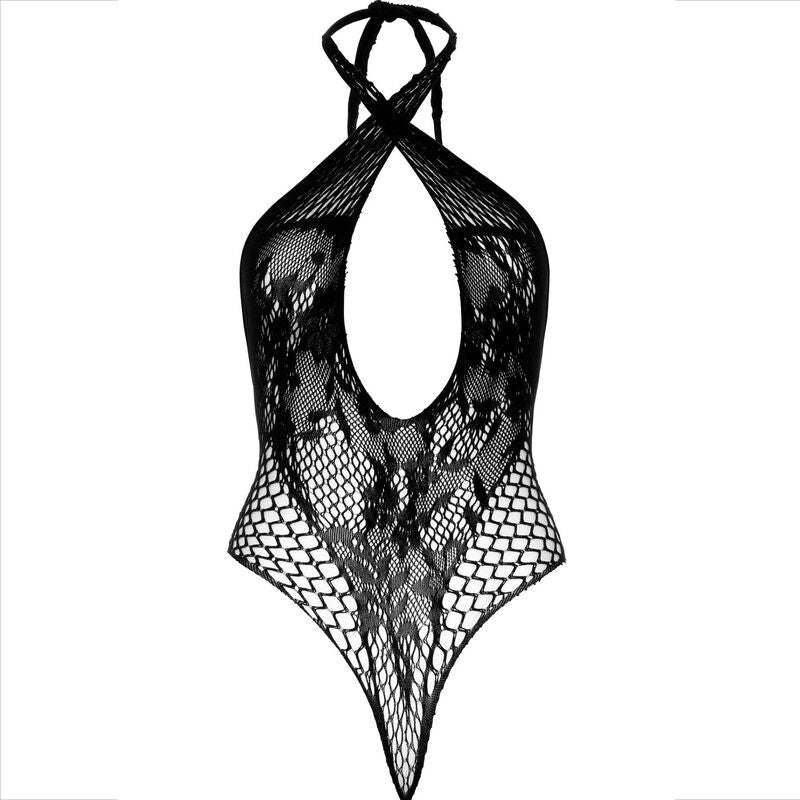 LEG AVENUE - TEDDY HALTER WITH LACE BLACK - Kink&Play