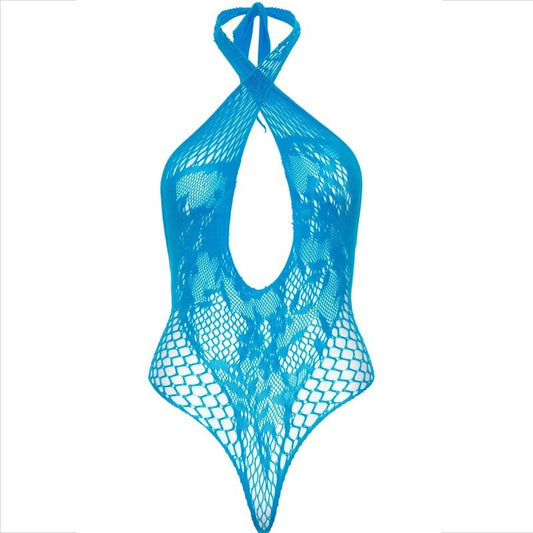 LEG AVENUE - TEDDY HALTER WITH LACE BLUE - Kink&Play