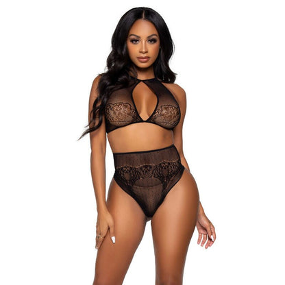 LEG AVENUE - TWO PIECES SET HALTER CROP TOP & THONG PANTY PANTY ONE SIZE - Kink&Play