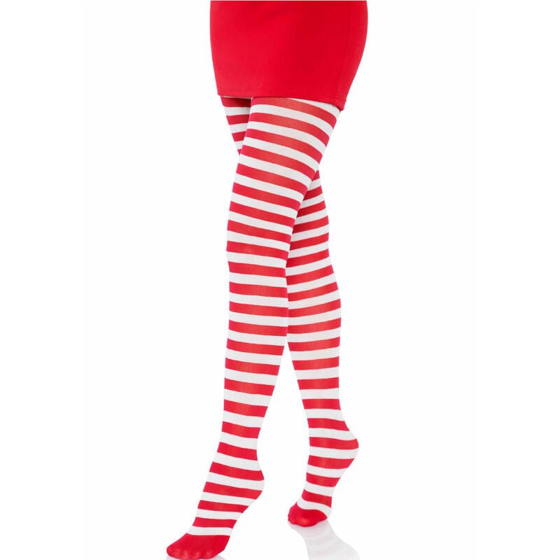 LEG AVENUE - WHITE/RED STRIPED TIGHTS - Kink&Play
