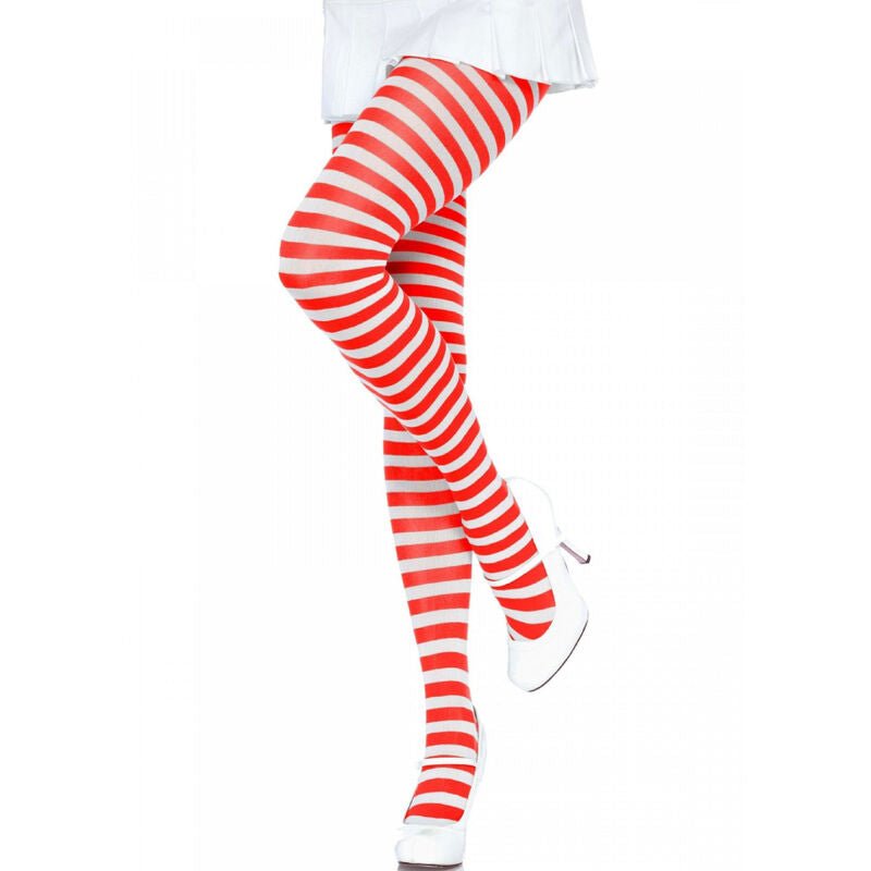 LEG AVENUE - WHITE/RED STRIPED TIGHTS - Kink&Play