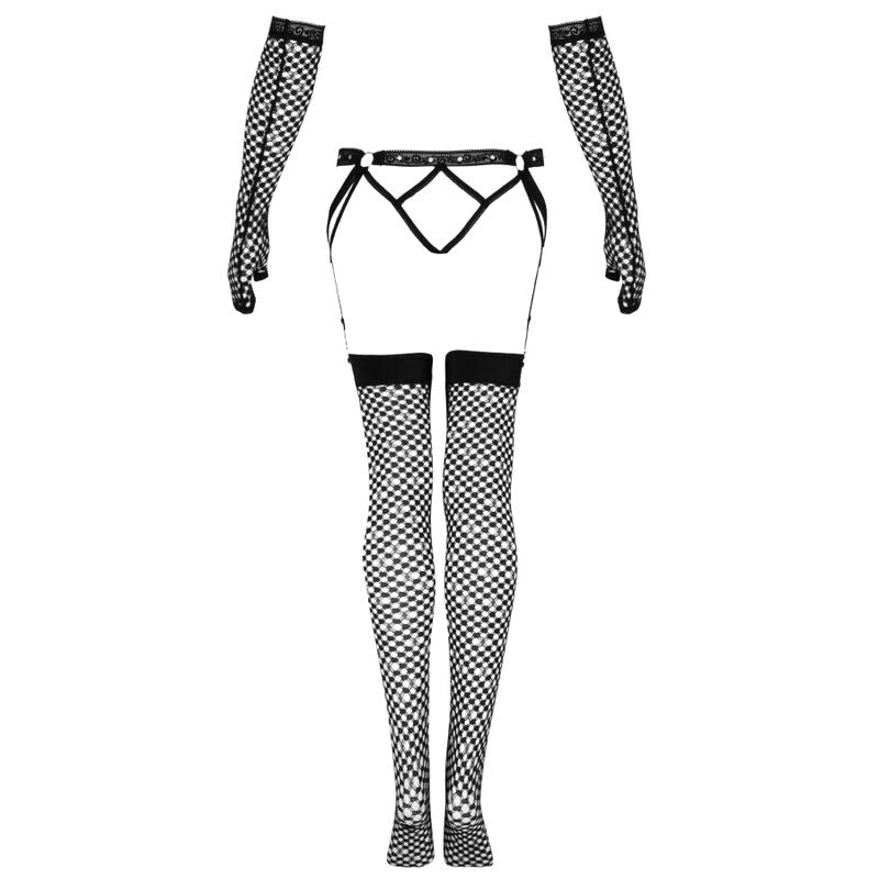 LIVCO CORSETTI FASHION - NEMALIA SET GARTER + STOCKINGS + GLOVES BLACK - Kink&Play