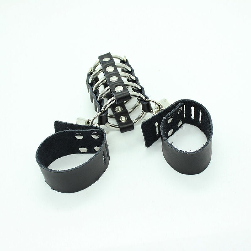 OHMAMA FETISH - PENIS CAGE WITH METAL RINGS AND LEATHER STRAPS - Kink&Play