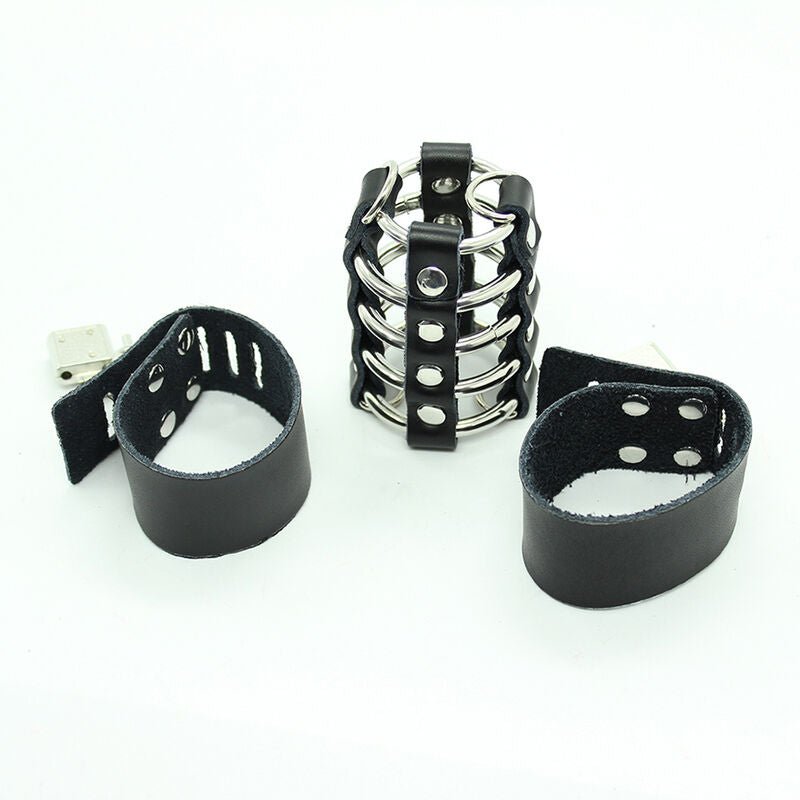 OHMAMA FETISH - PENIS CAGE WITH METAL RINGS AND LEATHER STRAPS - Kink&Play