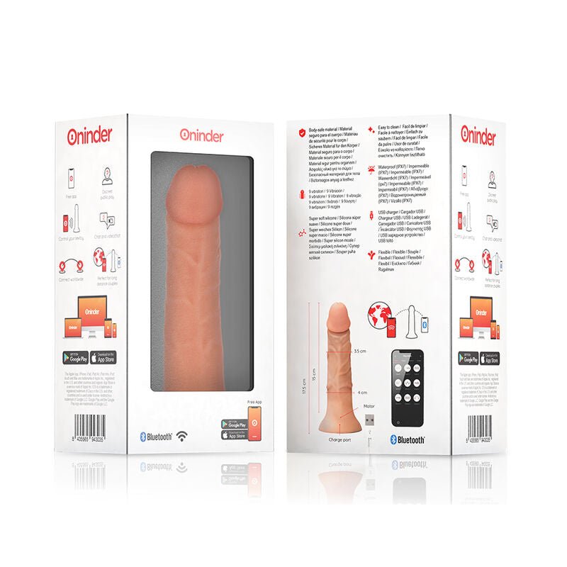ONINDER - SMALL BOGOTÁ VIBRATOR DILDO 9 SPEEDS NATURAL 17.5 CM - O - 4 CM - FREE APP - Kink&Play