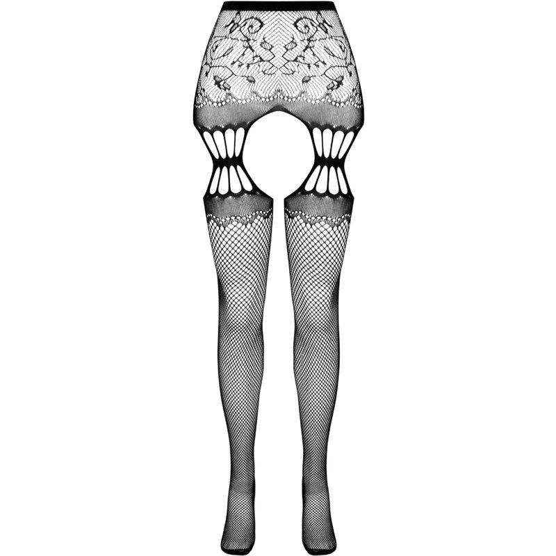PASSION - S027 BLACK TIGHTS WITH GARTER ONE SIZE - Kink&Play