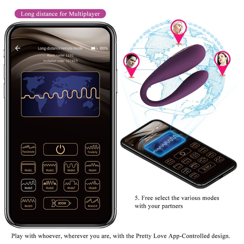 PRETTY LOVE - AUGUST REMOTE GLOBAL DOUBLE PLEASURE VIBRATOR - Kink&Play