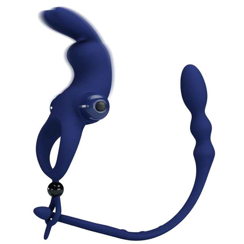 PRETTY LOVE - AYAD RABBIT VIBRATOR RING WITH PLUG BLUE - Kink&Play