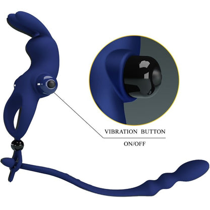 PRETTY LOVE - AYAD RABBIT VIBRATOR RING WITH PLUG BLUE - Kink&Play