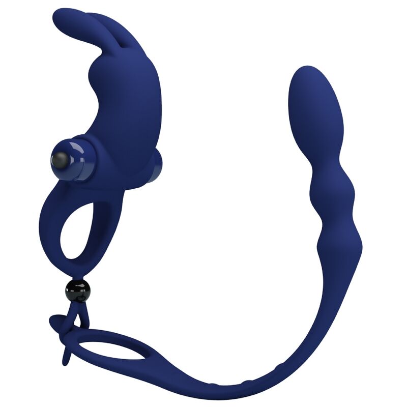 PRETTY LOVE - AYAD RABBIT VIBRATOR RING WITH PLUG BLUE - Kink&Play