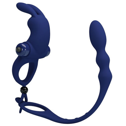 PRETTY LOVE - AYAD RABBIT VIBRATOR RING WITH PLUG BLUE - Kink&Play