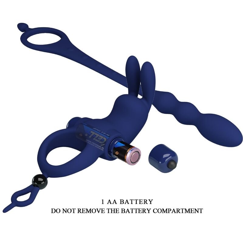 PRETTY LOVE - AYAD RABBIT VIBRATOR RING WITH PLUG BLUE - Kink&Play